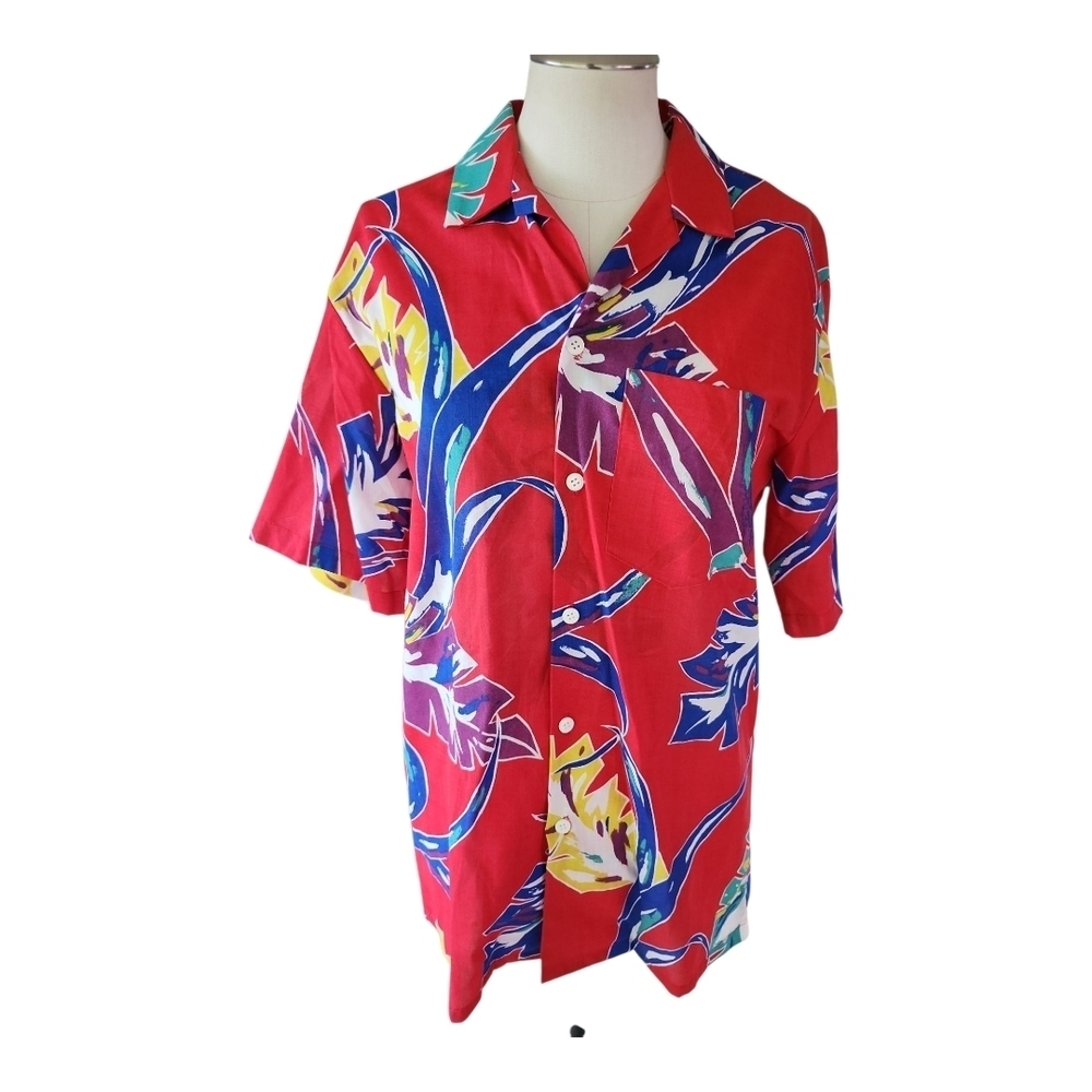 Vintage Gallery Limited Hawaiian Shirt L Bold Red Abstract Print Made in USA
